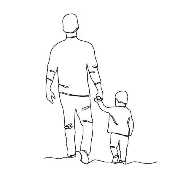 Joyeuse Fête Des Pères Ligne Continue Dessin Père Avec Fils — Image vectorielle