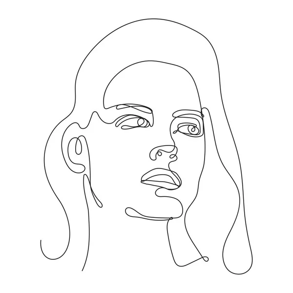 線画だ １人の女性の顔 顔のラインアート 連続線 — ストックベクタ