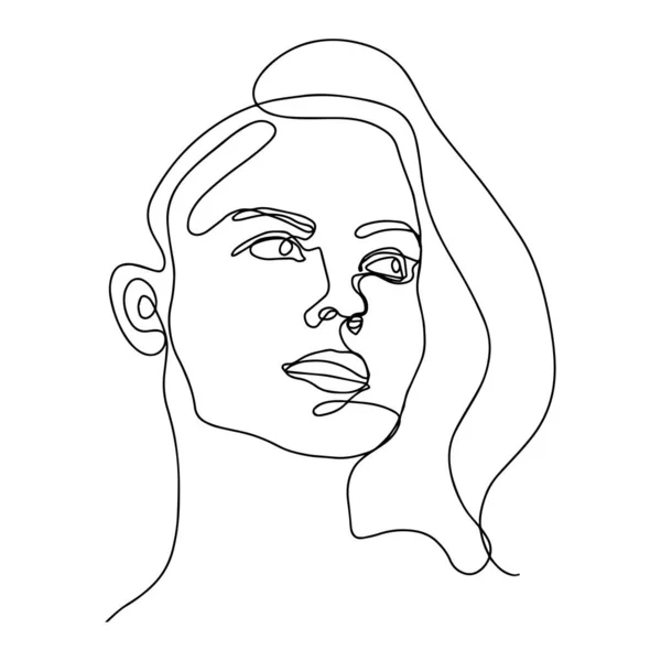 Line Portrait One Line Woman Face Face Line Art Continuous — Stock Vector