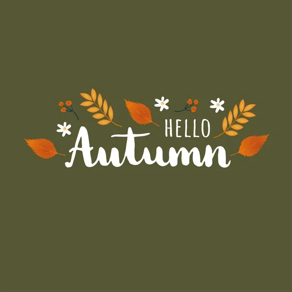 Hallo Herbst Hand Schriftzug Satz Mit Herbstblättern Vorlagen Für Den — Stockvektor