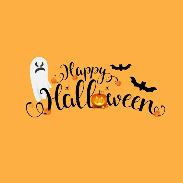 Feliz Halloween Ilustración Vacaciones Vectoriales Vector Halloween Calabaza Letras Murciélago — Vector de stock