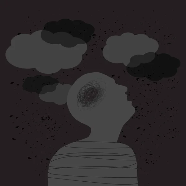 Ευαισθητοποίηση Πνευματικής Υγείας Εικονογράφηση Ενός Άντρα Κατάθλιψη Εικόνα Ψυχολογίας Θλίψη — Διανυσματικό Αρχείο