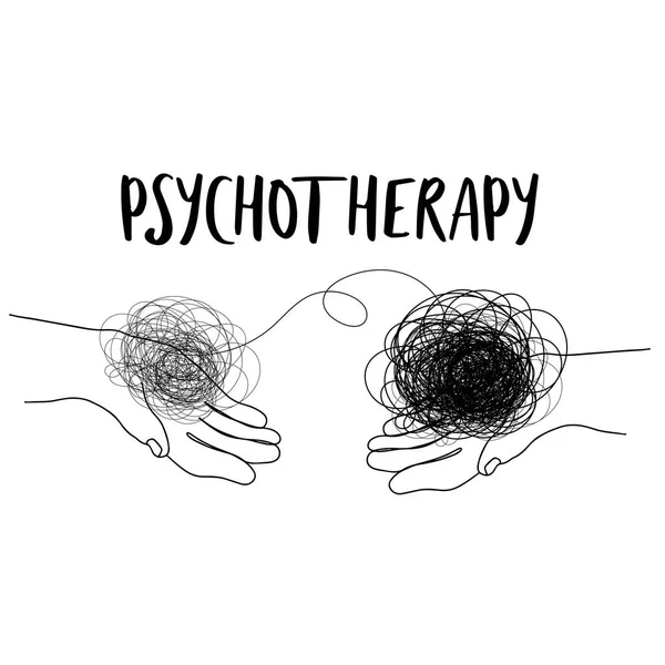 Ilustração Saúde Mental Com Bola Linha Mãos Humanas Depressão Psicoterapia — Vetor de Stock