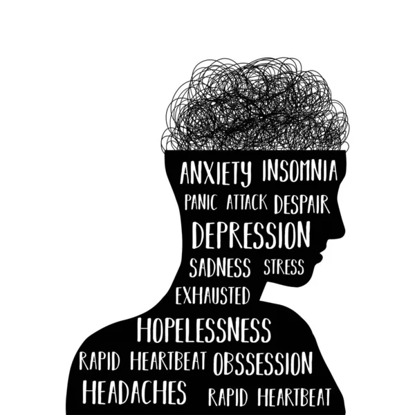 Consciência Saúde Mental Homem Com Diferentes Problemas Mentais —  Vetores de Stock