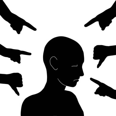 Üzgün adam silueti. Kabadayılığı bırak. Ekim 'de Ulusal Zorbalık Önleme Ayı