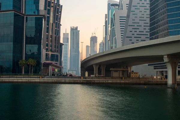 迪拜运河的日出 阿联酋 — 图库照片