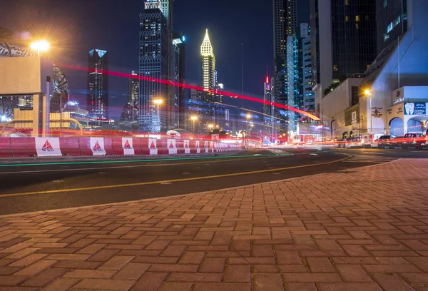 Huvudvägen Förenade Arabemiraten Shekh Zayed Väg Skjuten Dubai Många Berömda — Stockfoto
