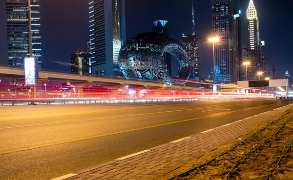 Huvudvägen Förenade Arabemiraten Shekh Zayed Väg Skjuten Dubai Många Berömda — Stockfoto