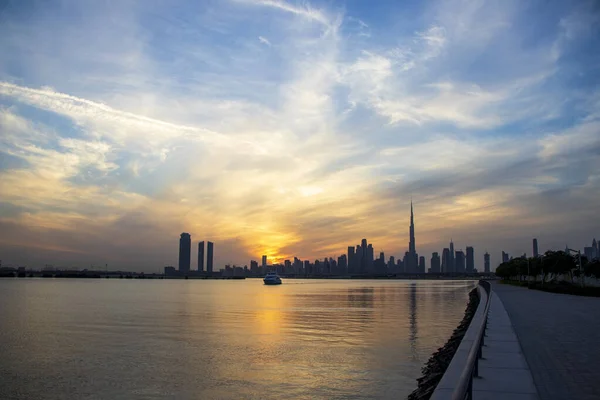 Ville Dubaï Skyline Heure Soir — Photo