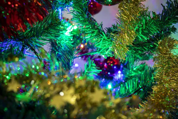 Décorations Arbre Noël Avec Fond Flou Saison Festive — Photo