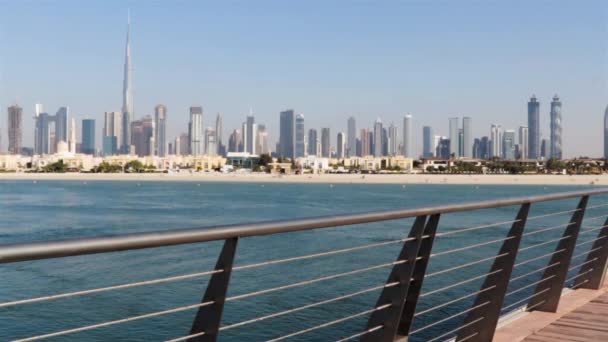 Dubaj Veřejná Pláž Panorama Města Pozadí Venku — Stock video