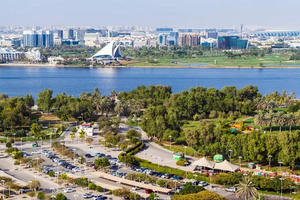 stock image Dubai,UAE - 07.22.2021 View of a creek park and children city. Also on shot airport terminal and creek yacht and golf club.