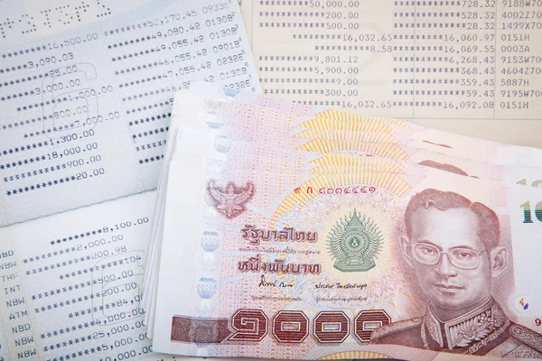 Thai money on two Saving Account Passbook — Stock Photo, Image