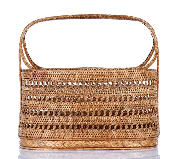 Basket wicker is Thai handmade on white background. — Stock Photo, Image