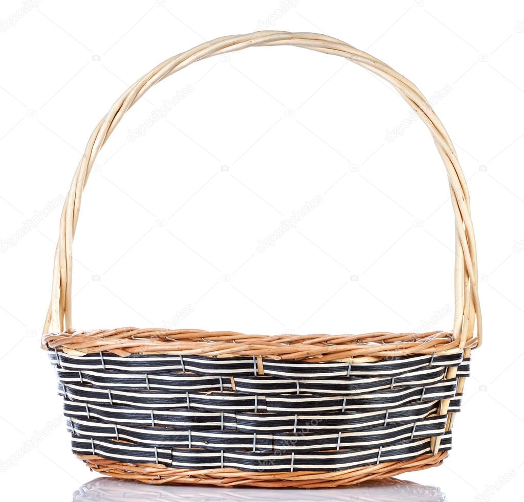 Empty wicker basket isolated on white background
