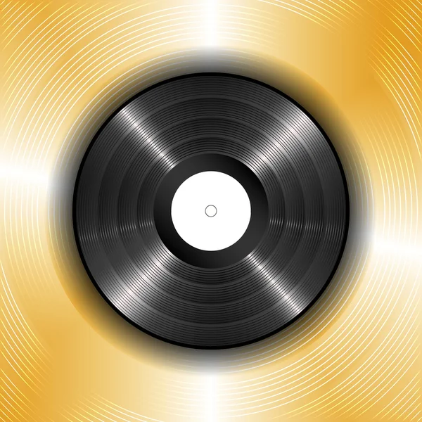 Disco de vinilo negro sobre fondo de oro — Vector de stock