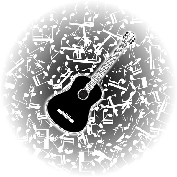 Guitarra acústica no fundo de notas musicais — Vetor de Stock