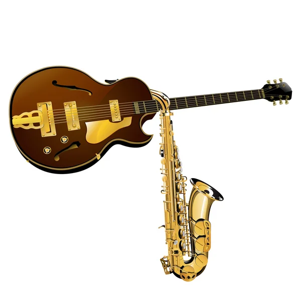Jazz gitarr och saxofon — Stock vektor