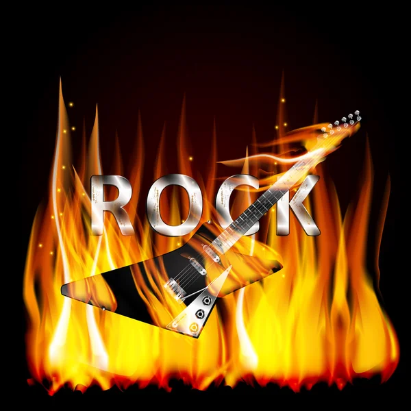 Rock gitaar in vlammen — Stockvector