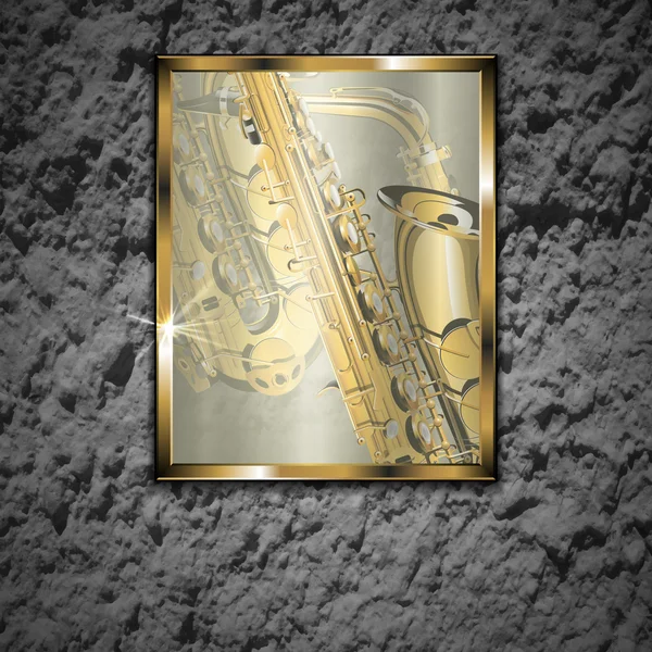 Saxophone dans une image en verre sur un fond de pierre — Image vectorielle