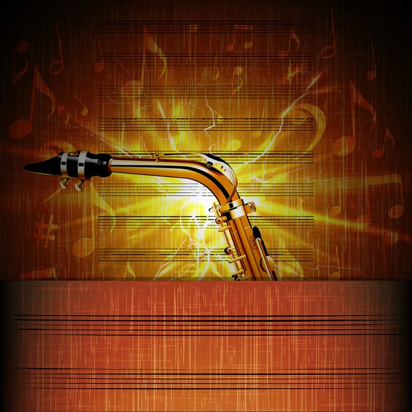 Saxofon närbild på den glänsande blad musiknotation — Stock vektor