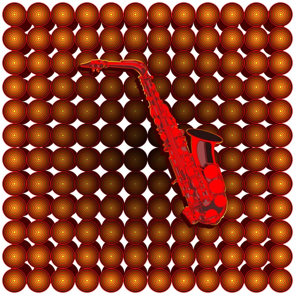 Saxofón en el fondo de los círculos — Vector de stock