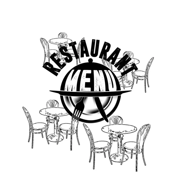 Menu de restaurant, chaise de table et un plat avec une assiette — Image vectorielle