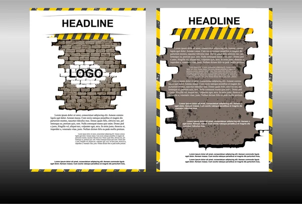 벽돌 벽 건설 테마로 팜플렛 템플릿 — 스톡 벡터