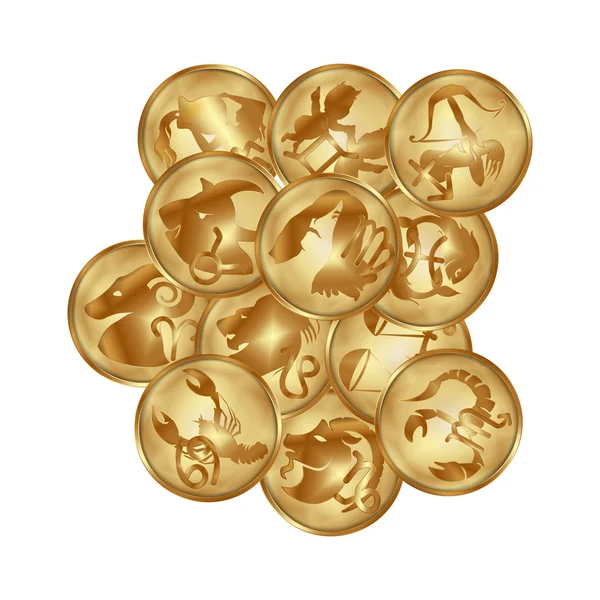 Zodiacs signs on a gold disks — Stock vektor