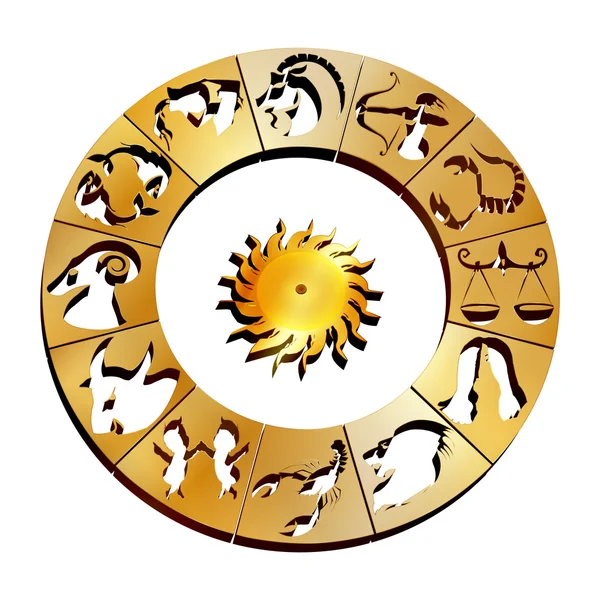 Zodiac signs on a gold disk IO — 스톡 벡터