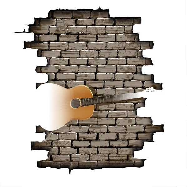 Gitar di pintu dinding bata - Stok Vektor