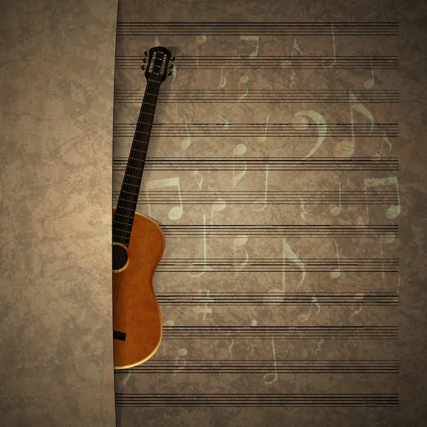 Guitare de fond musicale sur ancienne partition — Image vectorielle