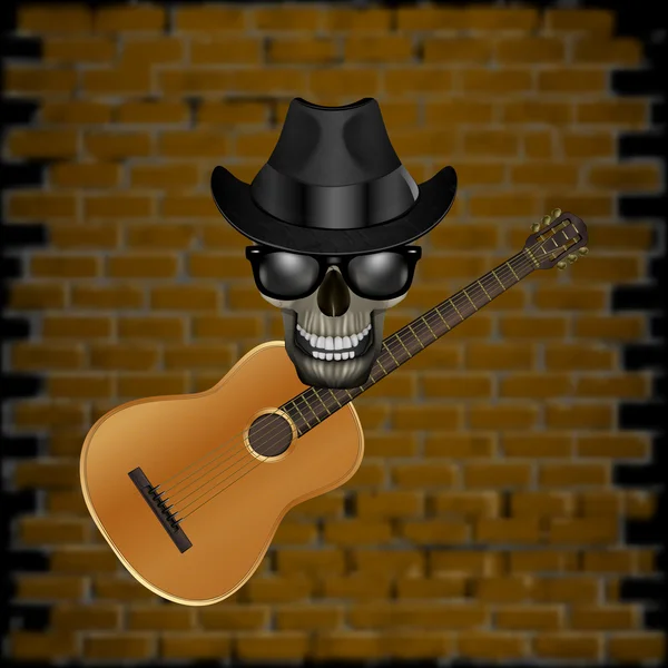 Skull Blues met baksteen en hoed gitaar — Stockvector
