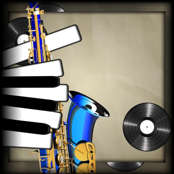 Blå saxofon och pianotangenter i form av fingrar — Stock vektor