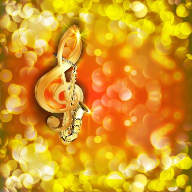 tiz clef ve parlamaları ile parlak arka plan karşı bir saksafon