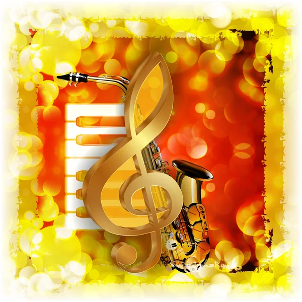 Tripla Clef a szaxofon és a zongora fényes háttér — Stock Vector