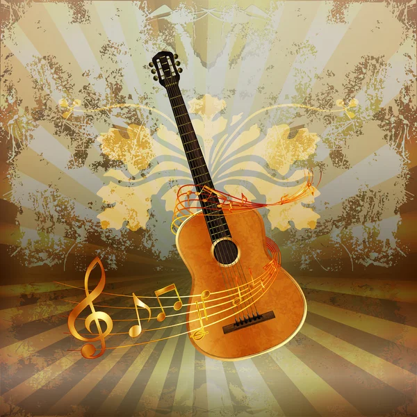 Acoustic guitar entwined with music notes — Stock Vector