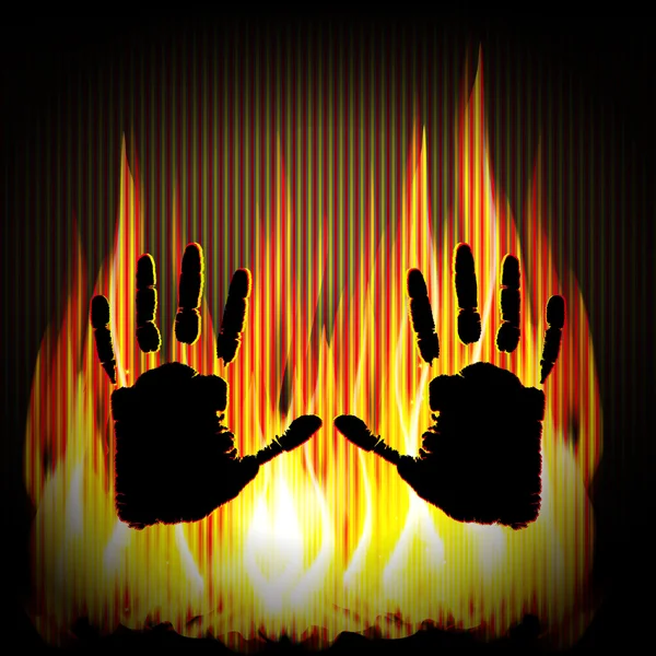 Hand on the background of fire — Stock Vector