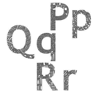 Stil zentangle pqr alfabesinde harflerin