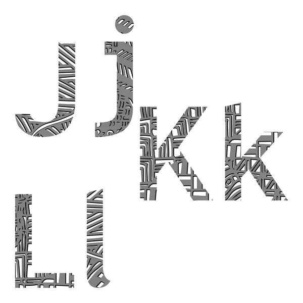 Písmena abecedy ve stylu zentangle jkl — Stockový vektor