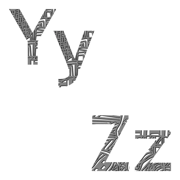 Letters van het alfabet in stijl zentangle yz — Stockvector