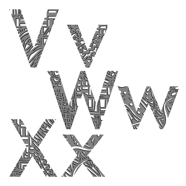 在样式 zentangle vwx 字母表的字母 — 图库矢量图片