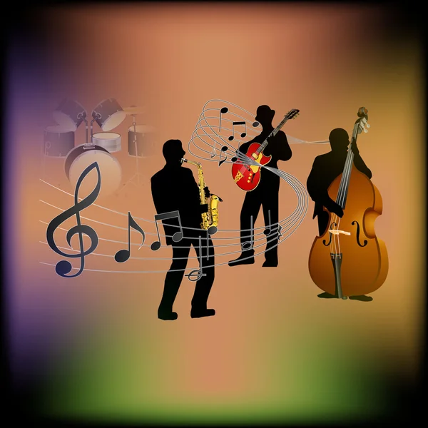 Fond musical avec saxophone, guitare et contrebasse — Image vectorielle