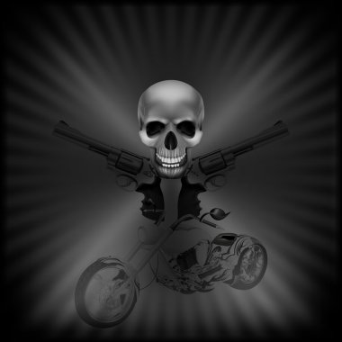 background biker skull and revolvers clipart