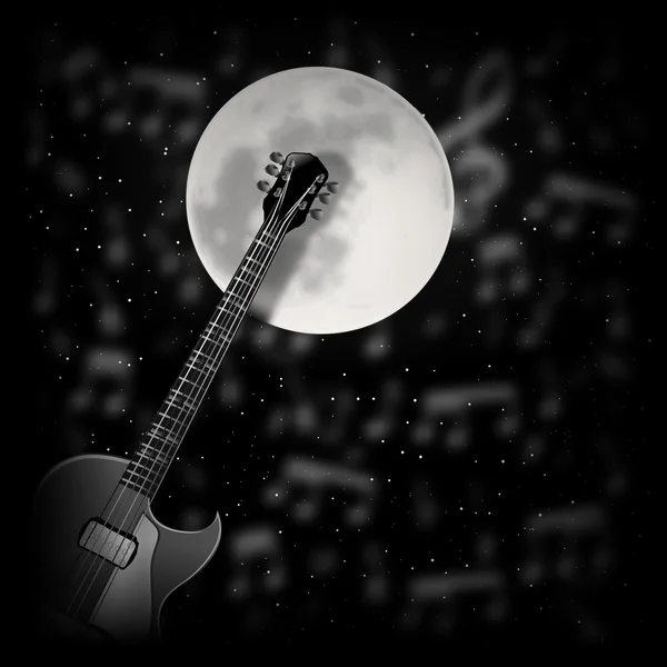 Guitarra el fondo de la luna — Vector de stock