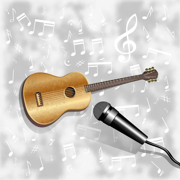 Musical background with a guitar and a microphone — Stock Vector