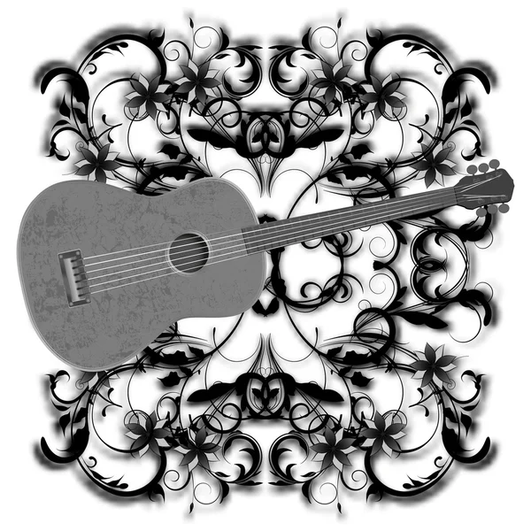 Design musicale con chitarra monocromatica — Vettoriale Stock