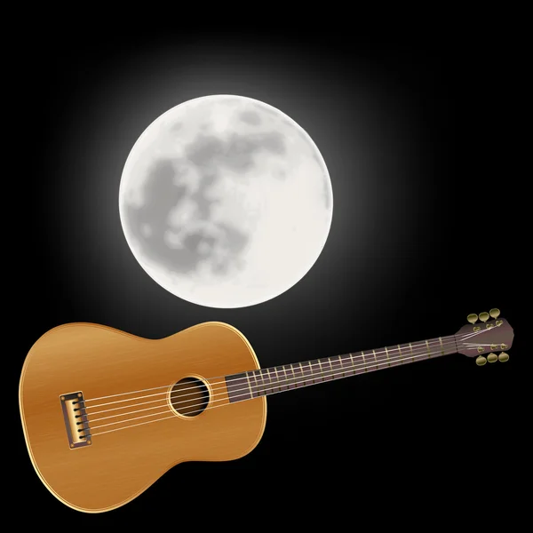 Chitarra acustica sullo sfondo della luna — Vettoriale Stock