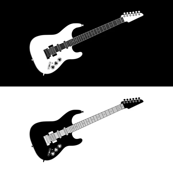 Guitarra elétrica preta e branca — Vetor de Stock