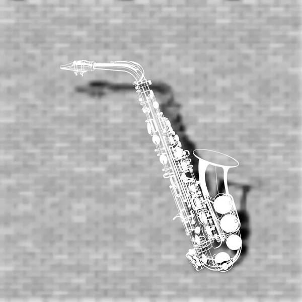 Saxofón sobre un fondo de pared de ladrillo — Archivo Imágenes Vectoriales